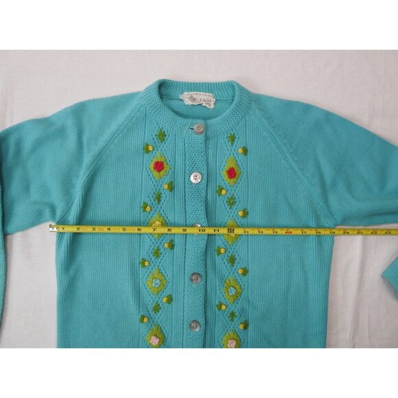 VTG Donovan Galvani Embroidered Cardigan Sweater Sz 38 M Aqua Blue Hong Kong - Picture 8 of 14